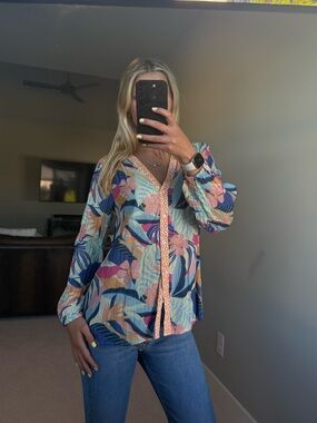 Sundance Multicolor Tropical Floral V-Neck Blouse